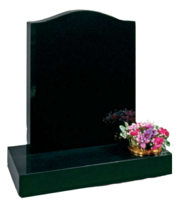 Polished black headstone.
